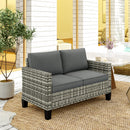 Outsunny Rattan Sofa With Cushions, 2 Seater Garden Furniture