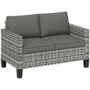 Outsunny Rattan Sofa With Cushions, 2 Seater Garden Furniture