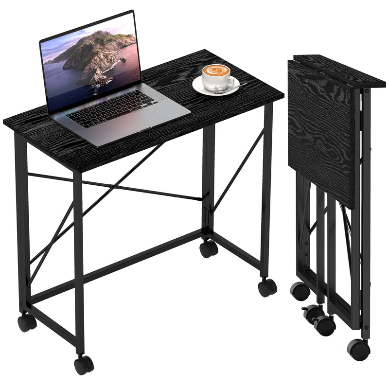HOMCOM Folding Desk on Wheels, Writing Table for Home Office
