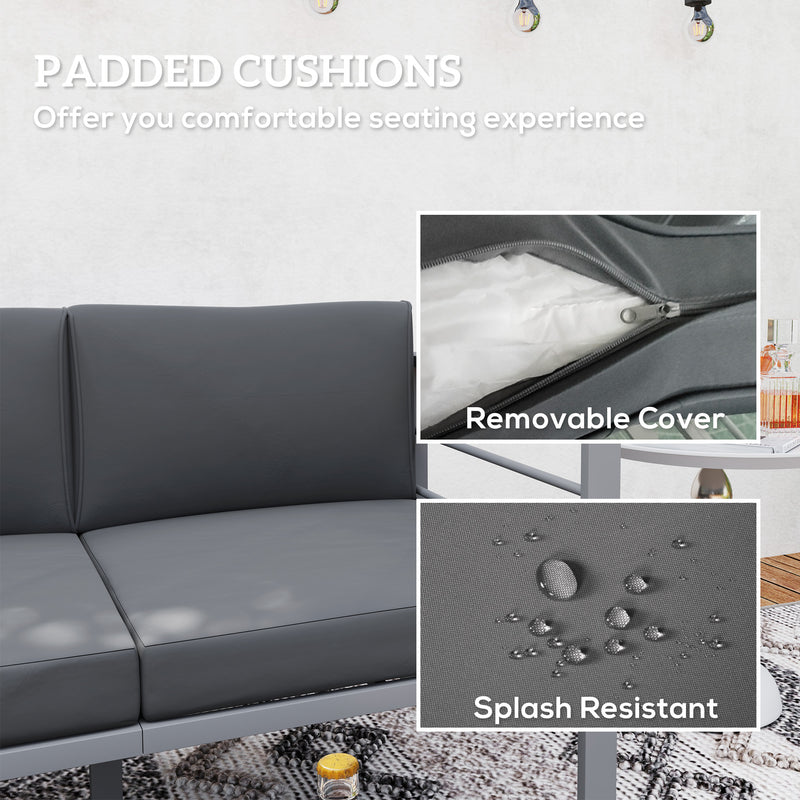 Outsunny All-Weather Garden Loveseat with Removable Cushions, Charcoal Grey
