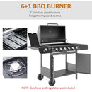 Outsunny 6+1 Burner Gas BBQ Grill Garden Barbecue with Wheels, Cabinet Grey