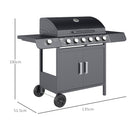 Outsunny 6+1 Burner Gas BBQ Grill Garden Barbecue with Wheels, Cabinet Grey