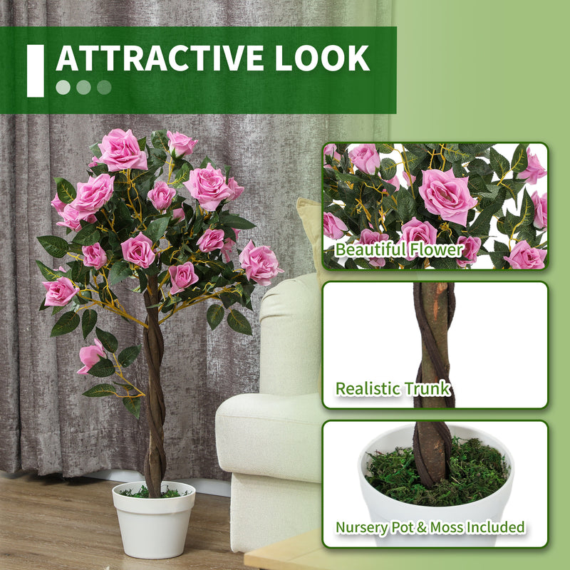 Outsunny Set of 2 90cm Artificial Rose Tree, Fake Decorative Plant