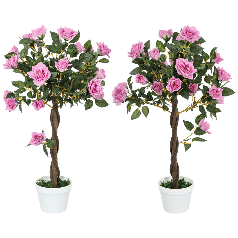 Outsunny Set of 2 90cm Artificial Rose Tree, Fake Decorative Plant