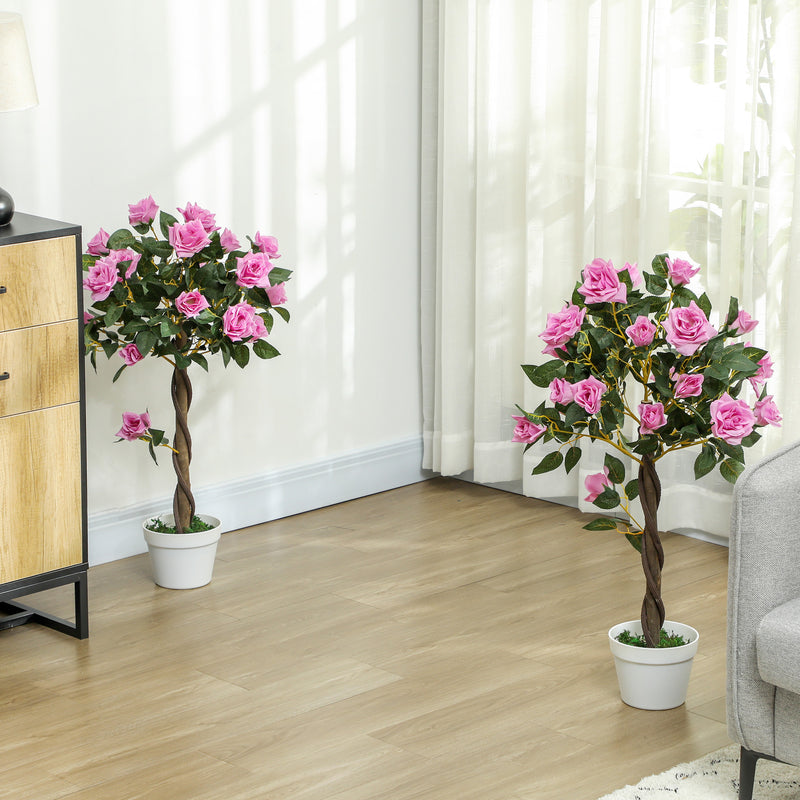 Outsunny Set of 2 90cm Artificial Rose Tree, Fake Decorative Plant