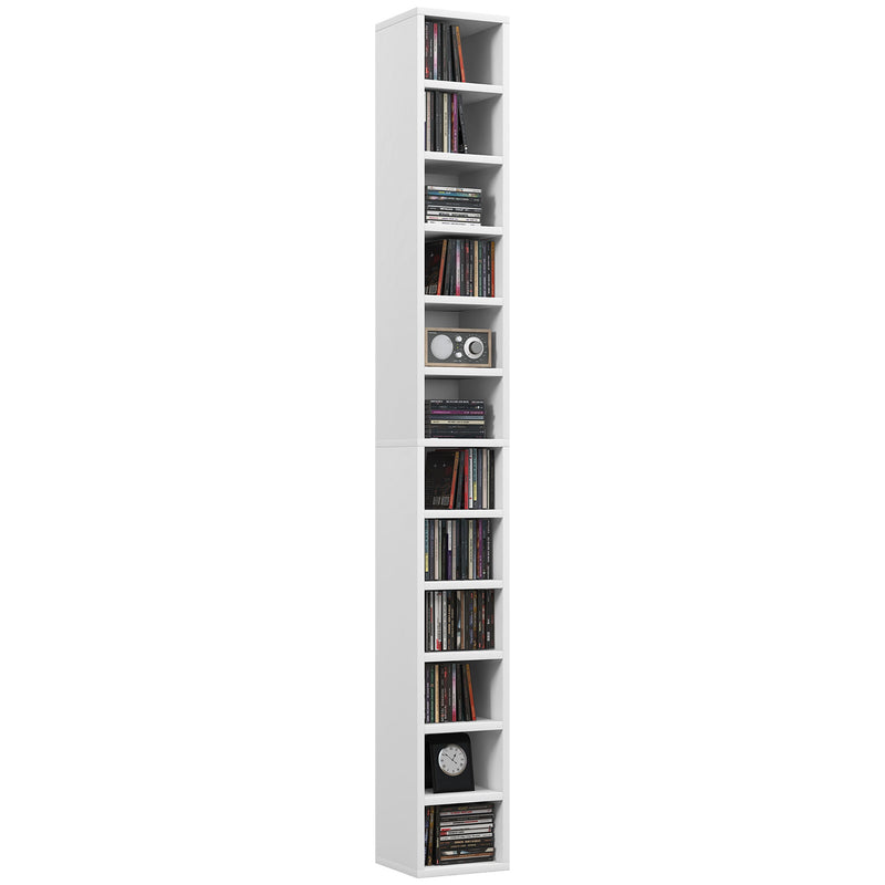 HOMCOM 204 CD Storage Tower Tall Bookcase Bookshelf with 12 Cubes White