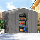 Outsunny 8 X 6ft Garden Storage Shed With Double Door, Light Grey