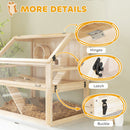 PawHut Wooden Hamster Cage W/ Detachable Bottom, Hut, Seesaw, Natural