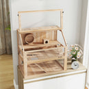 PawHut Wooden Hamster Cage W/ Detachable Bottom, Hut, Seesaw, Natural
