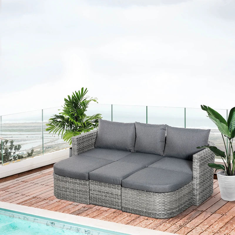 Outsunny Rattan Sofa Set to Daybed - Grey