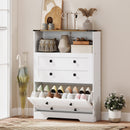 HOMCOM Narrow Shoe Cabinet, Shoe Storage Cabinet with 2 Flip Drawers, White