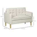 HOMCOM Compact Loveseat Sofa 2 Seater Sofa with Storage and Wood Legs Cream