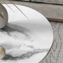 HOMCOM Marble-Effect Round Coffee Table Set of 2 for Living Room, Gold Tone