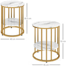 HOMCOM Marble-Effect Round Coffee Table Set of 2 for Living Room, Gold Tone