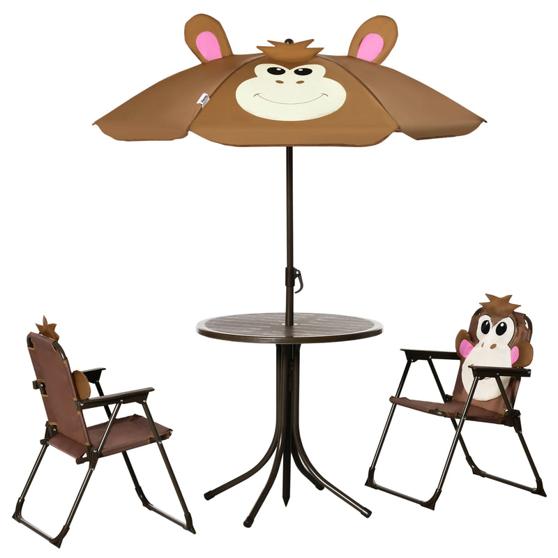 Outsunny Kids Table Chair set with Umbrella, Ages 3-6 Years - Brown
