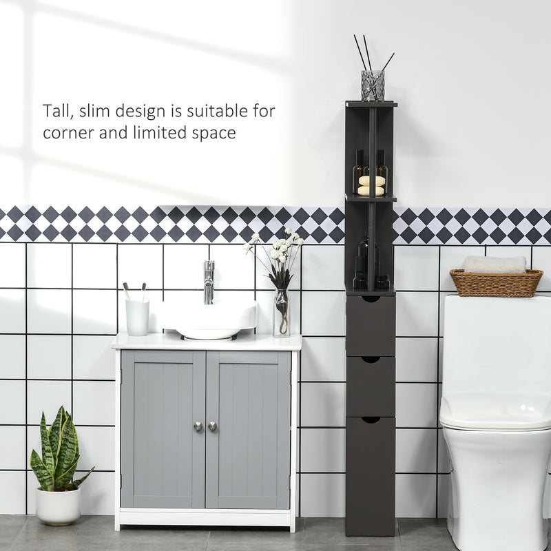 HOMCOM Tall Bathroom Storage Cabinet With Shelf And Drawers, Brown