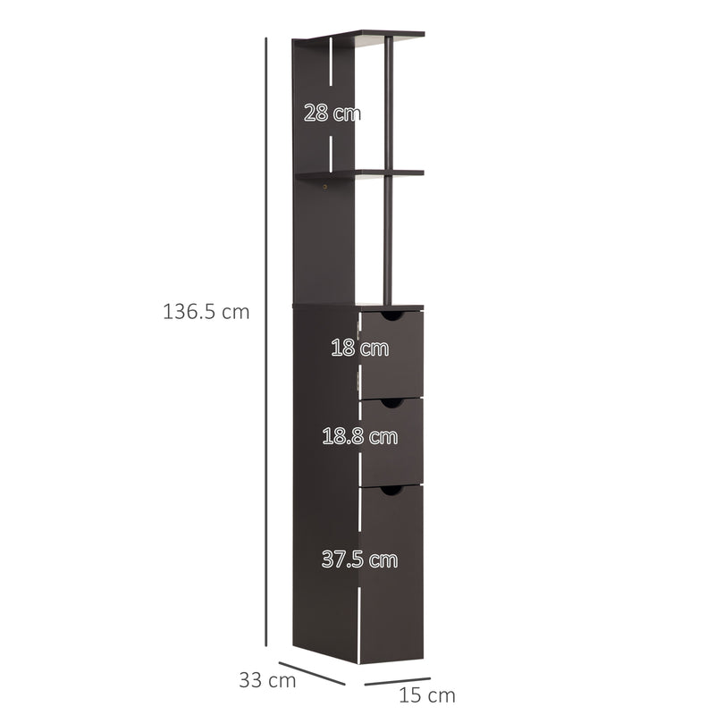 HOMCOM Tall Bathroom Storage Cabinet With Shelf And Drawers, Brown