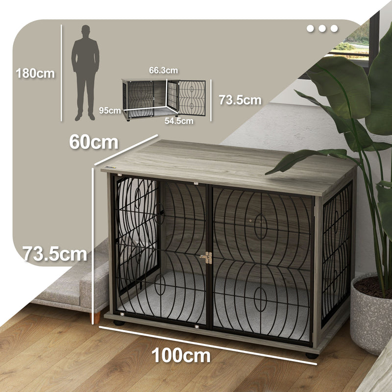 PawHut Dog Crate Furniture End Table w/ Cushion