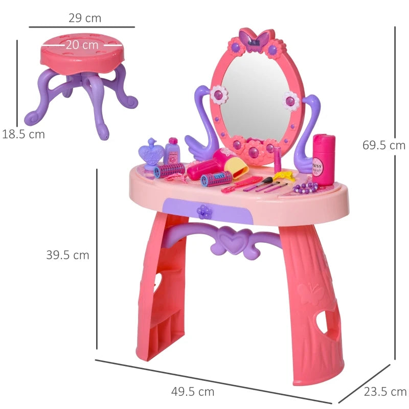 HOMCOM Dressing Table Playset - Pink Purple