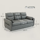 HOMCOM 3 Seater Sofa, Faux Leather Couch with Thicken Cushion, Grey