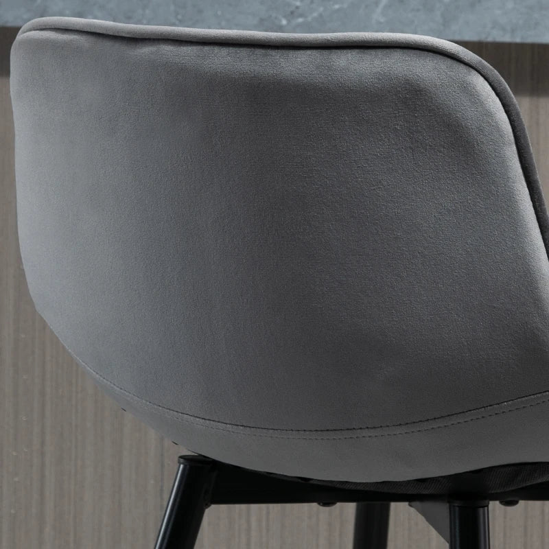 HOMCOM Set of 2 Bar Stools Velvet-Touch Dining Chairs - Grey