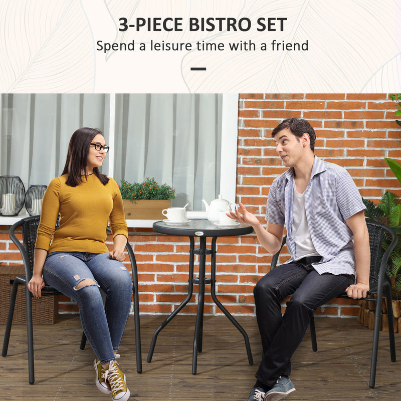 Outsunny 3 Pieces Garden Furniture Set with 2 Stackable Chairs, Black