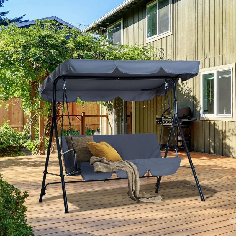 Outsunny  Metal Swing Chair 3-Seater - Grey