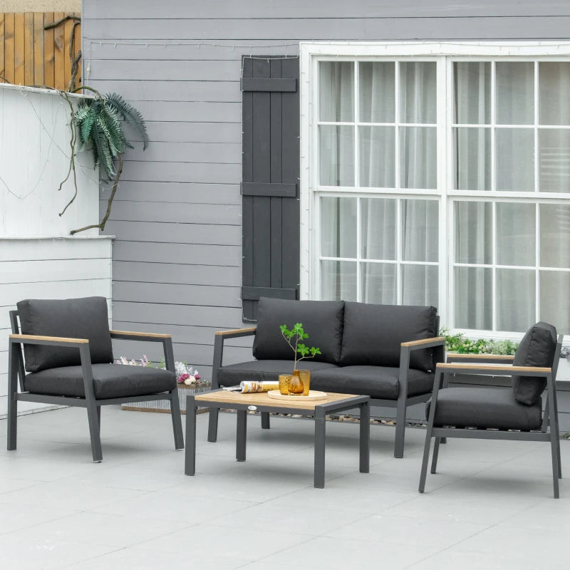 Outsunny Garden Sofa Set 4 Piece with Cushions - Grey