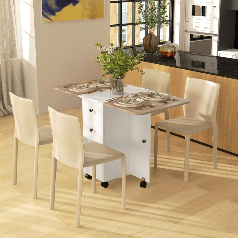 HOMCOM Folding Dining Table, Drop Leaf Table With Drawers Distressed