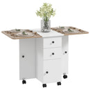 HOMCOM Folding Dining Table, Drop Leaf Table With Drawers Distressed
