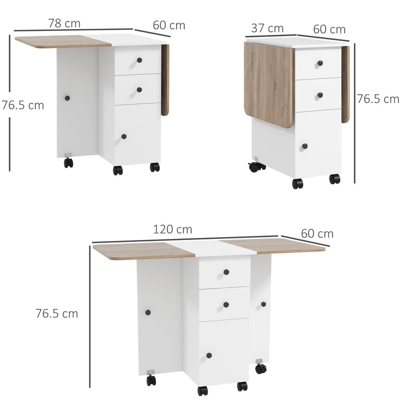 HOMCOM Folding Dining Table, Drop Leaf Table With Drawers Distressed