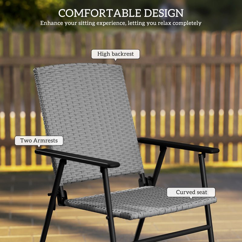 Outsunny 4pcs Rattan Chair Foldable Garden Furniture W/ Armrest Grey