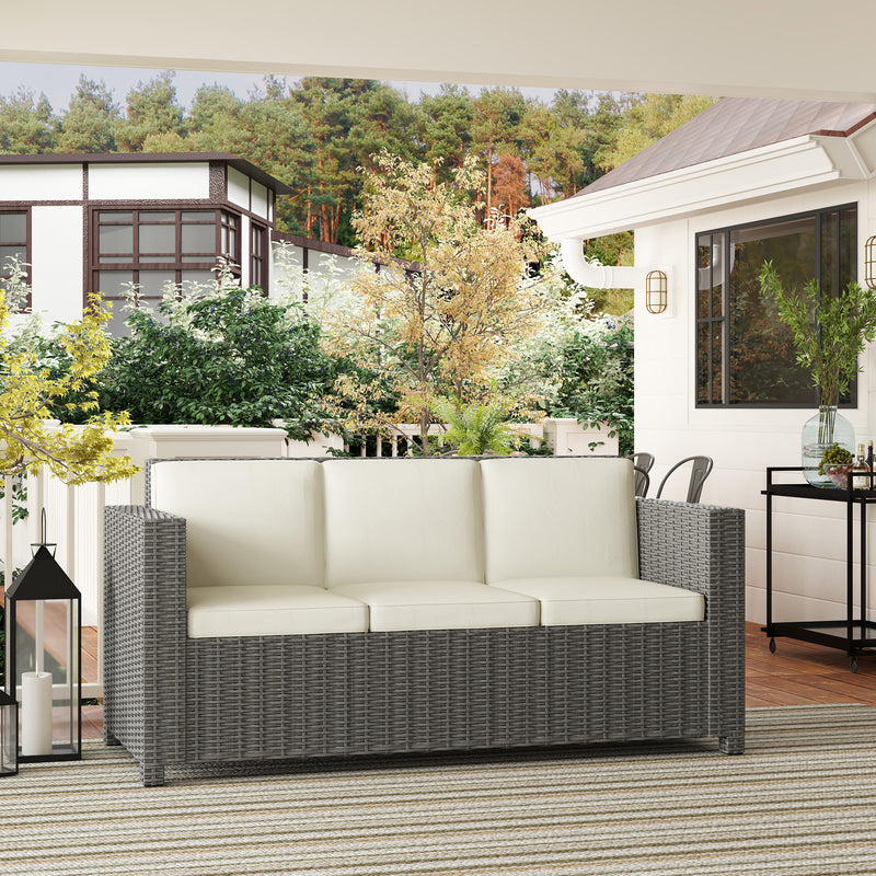 Outsunny Rattan Wicker 3-seater Sofa Chair Patio Furniture W/ Cushion Cream