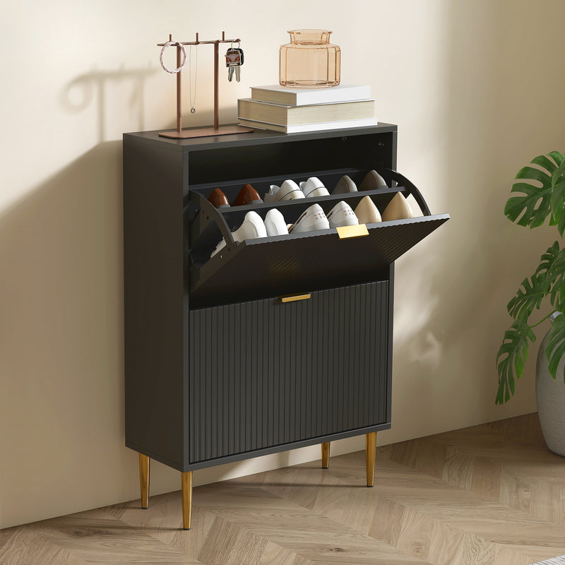 HOMCOM Slim Shoe Storage Cabinet with 2 Flip Drawers for Hallway