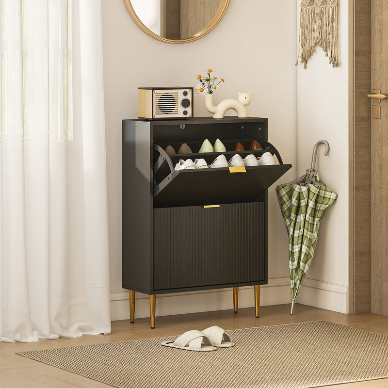 HOMCOM Slim Shoe Storage Cabinet with 2 Flip Drawers for Hallway