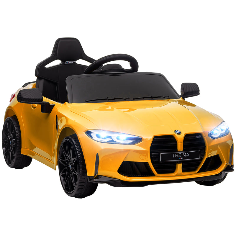 AIYAPLAY 12V Yellow BMW M4 Licensed Kids Electric Car w/ Remote, Suspension