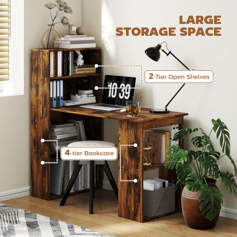 HOMCOM 120cm Computer Desk Bookshelf Writing Table Workstation 6 Shelves