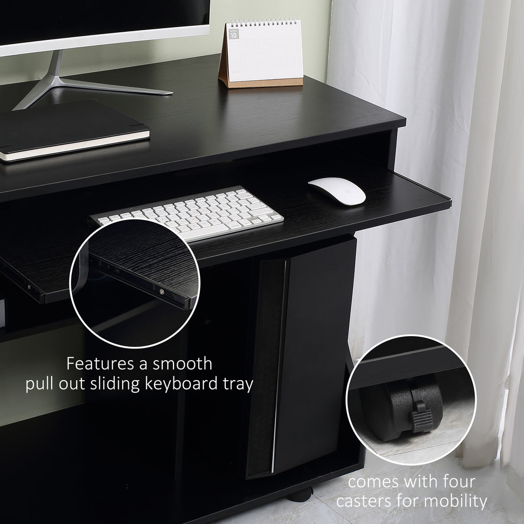 Computer Desk Sliding HOMCOM Computer Table Study Desk with Sliding Keyboard Tray, Black