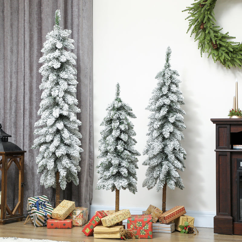 HOMCOM Set of 3 Flocked Christmas Tree, Pencil Downswept Xmas Tree
