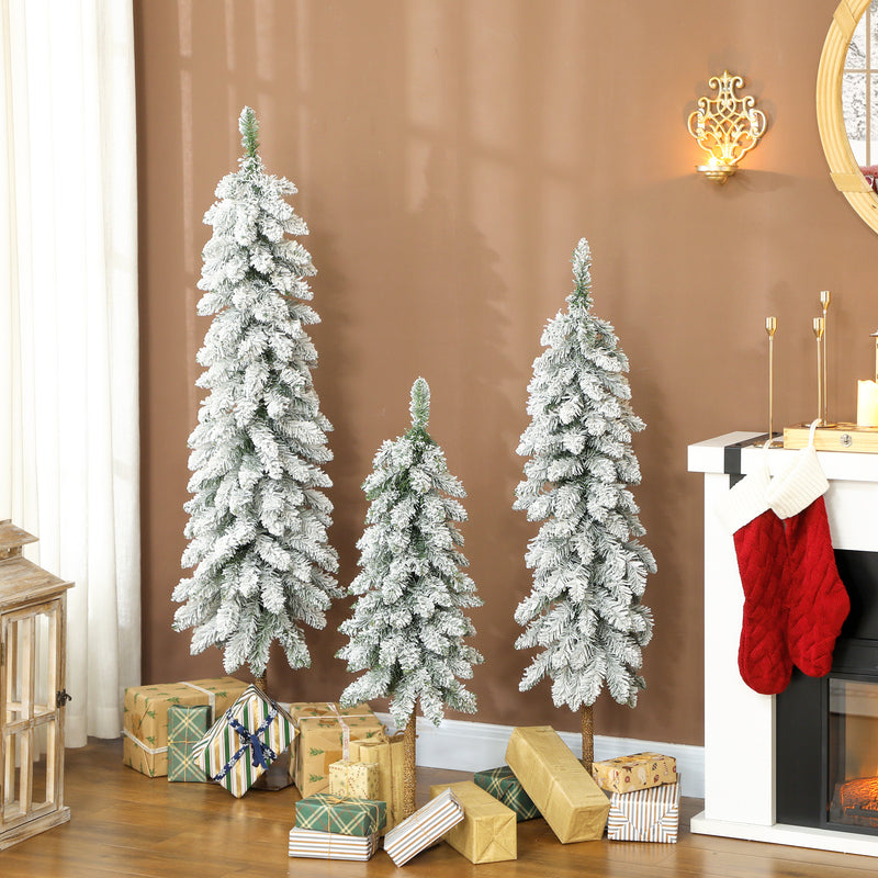 HOMCOM Set of 3 Flocked Christmas Tree, Pencil Downswept Xmas Tree