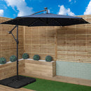 3m Solar Powered Lit Banana Cantilever Garden Parasol With LEDs & Base Weights Included In Blue
