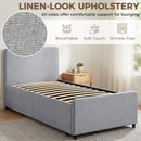 HOMCOM 90 x 190 cm Upholstered Single Bed, Pull Out Trundle Bed, Light Grey