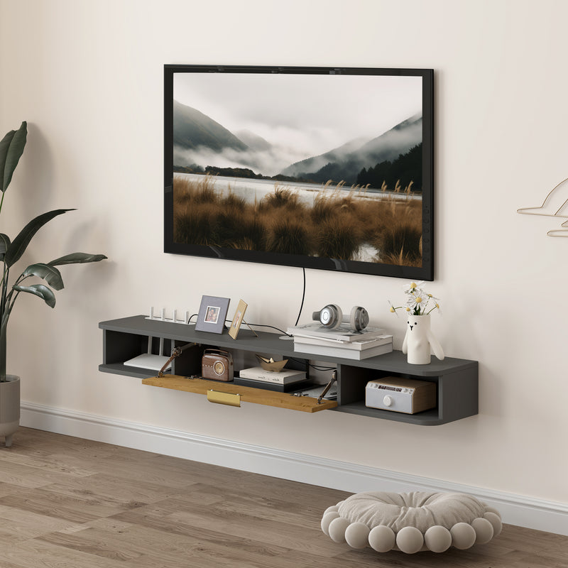 HOMCOM 140 cm Floating TV Unit with Storage Entertainment Media Console Grey