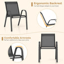 Set of 2 Patio Stackable Metal Dining Chairs with Armrests-Black