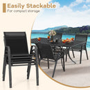 Set of 2 Patio Stackable Metal Dining Chairs with Armrests-Black