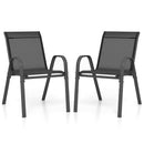 Set of 2 Patio Stackable Metal Dining Chairs with Armrests-Black