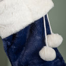 55cm Blue Soft Plush Hanging Christmas Stocking With Faux Fur Trim And Pom Poms