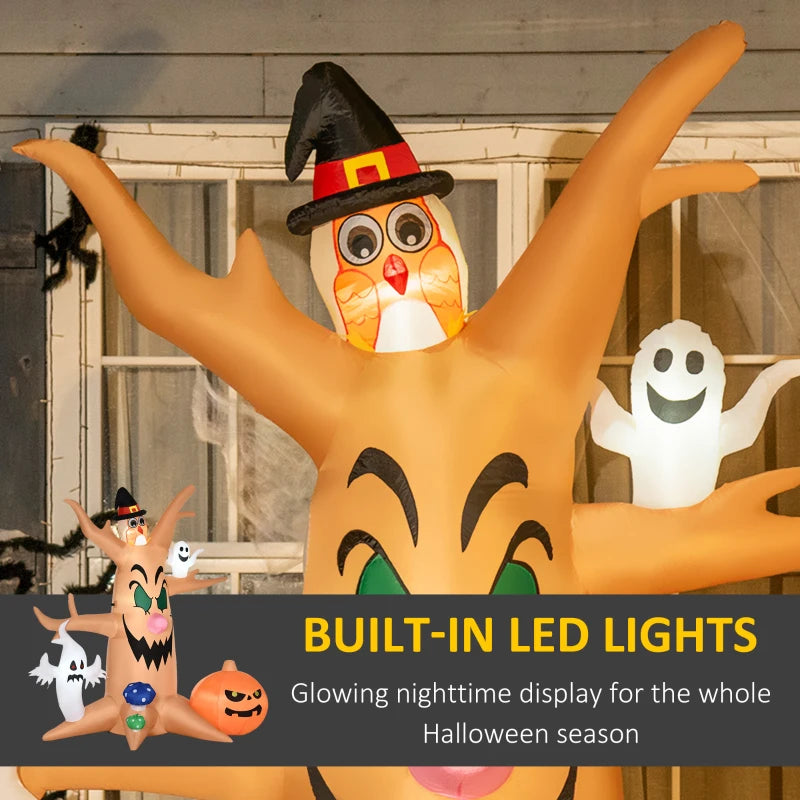 HOMCOM Halloween Inflatable Haunted Tree with Ghosts & Owl 8' 240cmLED Light
