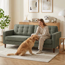 HOMCOM 3 Seater Sofa with Button Tufting Wood Legs, Green