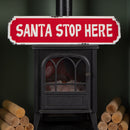 71cm Red And White Santa Stop Here Hanging Metal Christmas Decoration Sign